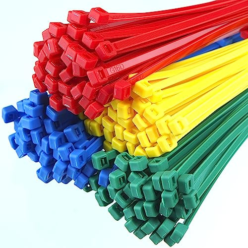 Coloured Cable Ties - 50 pcs Each Colour, 200x4.8 mm Mixed Zip Ties for Secure Cord Management - Heavy Duty Cable Ties Up to 54.4 kg Tensile Strength - Auto-Locking Nylon Tie Wraps - Just Cable Ties