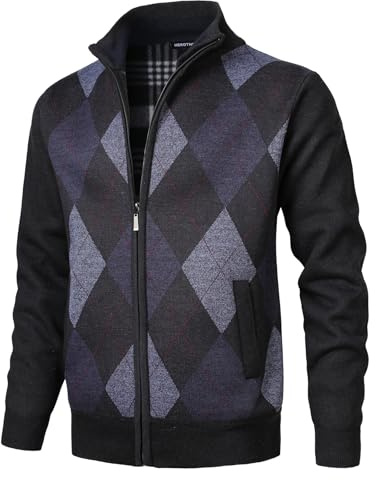 Herothorn Cárdigan de Punto Cremallera cálido suéter Forro Polar para Hombre Chaqueta Jersey de Manga Larga suéter Grueso Completa y Cuello Alto cálido JerséIs Rebeca Sueltos Acolchado