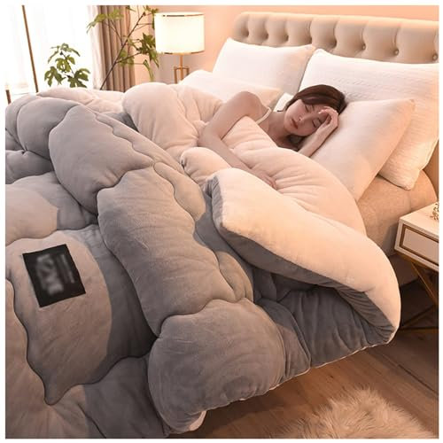 ZMIN Kuscheldecke Mit Super-Chaude-En-Aline-D'agneau-Double-Face-Bettdecke Und Kuscheldecke – Couette-En-Couleur-Unie-Couch Und Waschbar in Der Maschine,D,180x220cm(4kg)