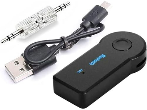 SELLERTREE Aux Bluetooth 5.0 Car Adapter, Wireless Music Streaming, Hands-Free Calls, 16-Hour Battery, Dual Connection, Compatible with Most Smartphones and Audio Systems