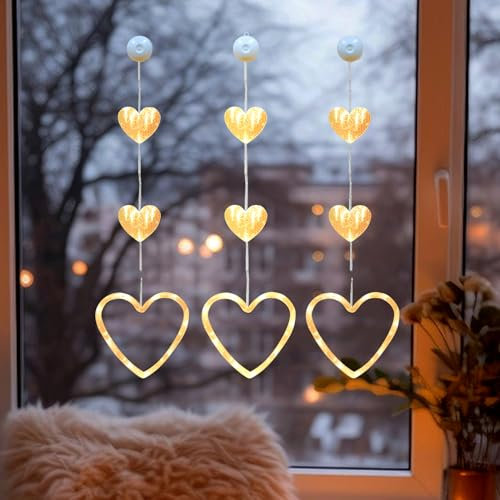 Recitem Lichtervorhang Lichterkette Herzen LED,Batterie Fensterbeleuchtung Ganzjährig für Valentinstag Lichtervorhang Innen Außen Deko für,Ramadan,Hochzeit,Weihnachten (Single-Liebe)