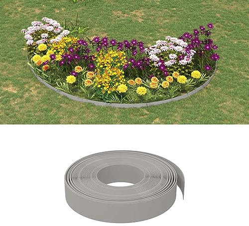 ShGaxin Rasenkante Grau 10 m 10 cm Polyethylen, Beetumrandungen, Beeteinfassung, Grabumrandung, Zaun Garten, Beetabgrenzung, Beetzaun