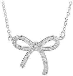 Fajewellery Collier Nœud avec Strass, Collier Argenté Minimaliste pour Femme, Bijou Élégant Cadeau Anniversaire Fête des Mères