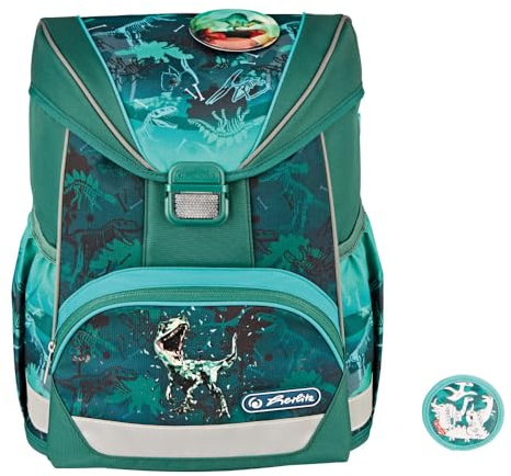 Herlitz Schulranzen Light Green Rex | Kinder Organizer für Schüler Kinder | Steifer Rücken | Unisex | Schultasche am Rücken | Geräumiger Robuster Schulrucksack, multicoloured, M