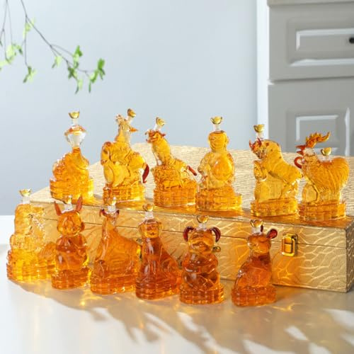 12 Chinese Zodiac Wine & Whiskey Decanter Set, 12 Set Miniature Decanters Table Decoration, Constellation Glassware, Animal Wine & Whiskey Carafe Gift 150 ML