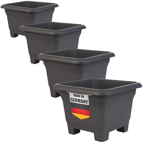 2friends Lot de 4 pots de fleurs carrés - Grand pot de fleurs d'extérieur - Anthracite - Résistant aux intempéries et au gel - Grand pot de fleurs pour jardin et terrasse - 38 x 38 x 28 cm