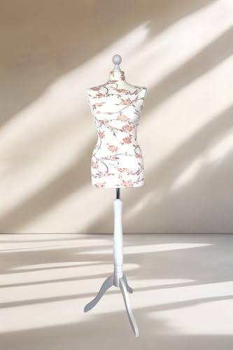 Generic LUSORIA Schneiderpuppe, Schneiderbüste weiblich Ecru - braune Blumen/weißes Dreibein (XXL 46/48), 90WRHJH