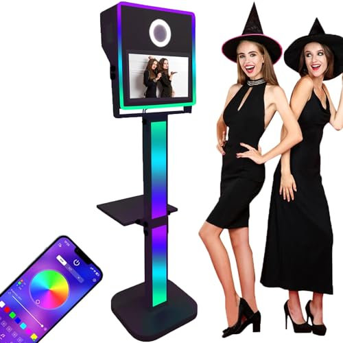 YhsPkh Machine à Selfie Photomaton (écran Tactile 15,6'') + Lumière De Remplissage/étui De Vol, Cabine Photo Reflex Numérique - Mini Ordinateur, pour Fêtes, Mariages, Location,Black