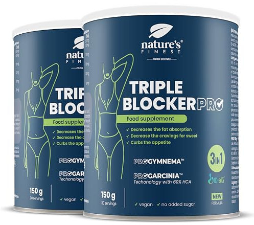 Nature's Finest by Nutrisslim Triple Blocker PRO - Bloqueador de Carbohidratos y Grasa y Azúcares, Quemagrasas Muy Potente para Adelgazar Mujer y Hombre, 300 g