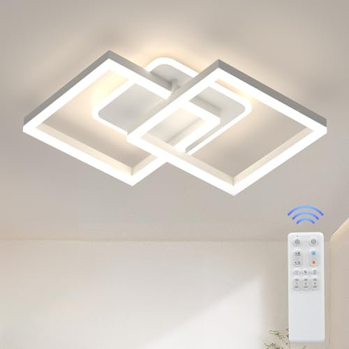 ANTENLICHT LED Deckenlamape Wohnzimmer Modern Geometrisch, 40W Wohnzimmerlampe mit Fernbedienung Stufenlos Dimmbar 3000-6500K, Deckenleuchte aus Metall für Wohnzimmer Schlafzimmer, Weiß