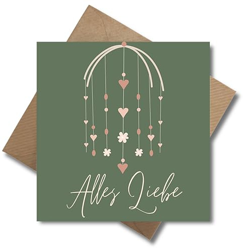 WBdesignz Mutterschutz Karte mit Umschlag - schöne Glückwunschkarte zur Geburt “Alles Liebe” süße Geschenkkarte Schwangerschaft Abschiedskarte Babypause Geburt Baby Mutter (125 x 125 mm)