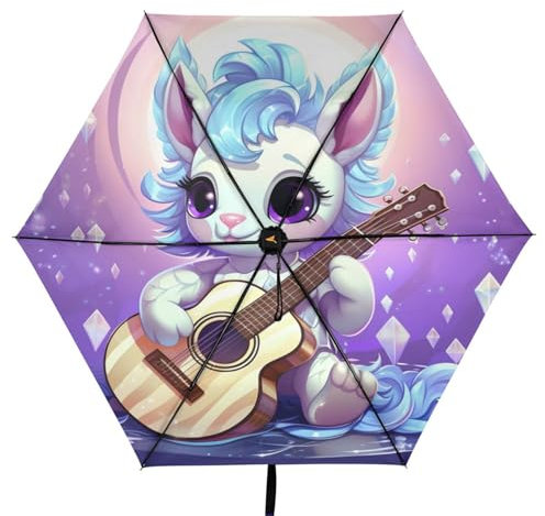 Linnyio Stern Lila Süßes Cartoon Einhorn Taschenschirm, UV-Schutz, Kompakter Reiseschirm, Sonnenschutz für Jungen und Mädchen