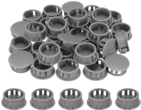 sourcing map 50pcs Nylon Plastic Hole Plugs, 4/5(20mm) Round Drill Screw Hole Plugs Covers Knockout Locking Plastic Plugs Insert End Caps for Kitchen Cabinet Furniture, Deep Grey