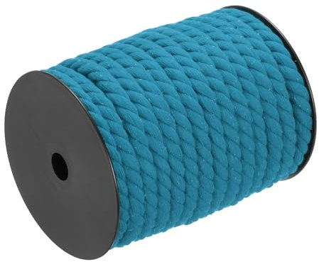 QUARKZMAN Corde en Coton à 3 Brins Torsadée, Corde Tressée, Bleu Lac 23M/25 Yards 10mm de Diamètre pour Suspendu Murale, Suspendu de Plante, Tricot, Nœuds de Macramé