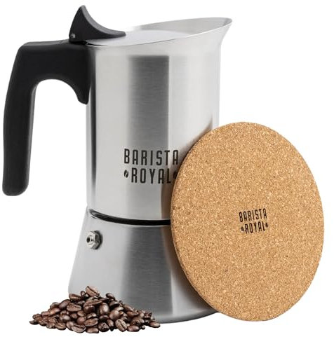 Barista Royal Espressokocher für 6 Tassen [300 ml] aus rostfreiem Edelstahl - Mokkakanne, Espressokanne geeignet für alle Herdarten - spülmaschinengeeignet