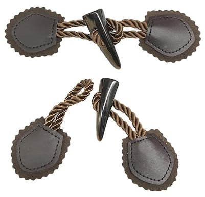 BZSDLD 16 cm 6/12 Paar dunkelbraune PU-Leder-Knebelverschlussknöpfe, Leder-Knebelknopf zum Aufnähen, Knebelverschluss für Mäntel, Strickjacken, Jacken, Kleidung