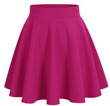 HomRain Falda básica midi para mujer, falda acampanada, falda de patinadora, falda elástica con vuelo, falda de cintura alta, fucsia, M