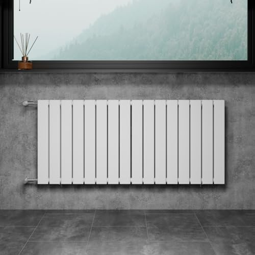 WITEN&NOCK Designheizkörper Flach Paneelheizkörper Weiß 1200 x 600 mm Doppellagig mit Seitenanschluss Austauschheizkörper Nabenabstand 550 mm inkl. Thermostatventile