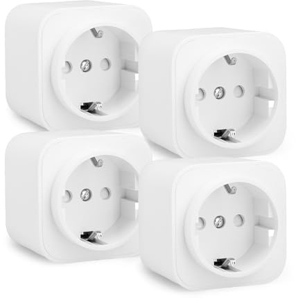 Amazon Basics Smarter Stecker, Matter-kompatibel, Kompatibel mit Amazon Alexa, Google Home, Apple HomeKit, Matter-Hub erforderlich, Nur 2,4GHz-WLAN, Weiß, 4er-Pack