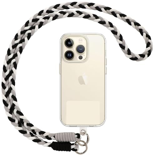 Votvloay Cordón para Movil Universal Colgante para Teléfono Compatible con Todos Los Teléfonos Inteligentes y la Mayoría de los Funda,con Llavero y Parche-Gris Blanco Negro