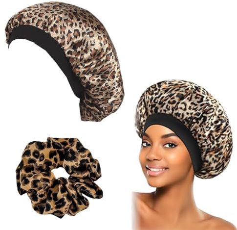 1 Stück Schlafmütze Satin Bonnet Nacht Schlaf Mütze Verstellbare Schlafkappe Kopfbedeckung Weiche Kopfhaube Schlafhaube Seide mit Gummizug für Damen und Mädchen,seidenhaube zum schlafen,mit Haarband