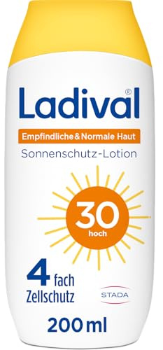Ladival Empfindliche & Normale Haut Sonnencreme LSF 30 Körper, Lotion 200ml | Mit Hyaluronsäure, wasserfest, 4-fach Zellschutz, korallenfreundlich, für Strand & Sport, recycelbare Verpackung