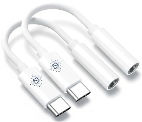 Clem Tech - Lot de 2 Adaptateur USB C Jack DAC, Prise USB C vers Prise Casque 3,5mm, Convertisseur Câble USBC vers Ecouteur Compatible avec Samsung Galaxy, MacBook Pro, Huawei, Honor.. (Blancs)