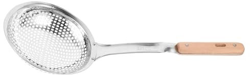 NAMOARLY Edelstahl Sieb Skimmer Mit Holzgriff Robuster Küchenskimmer Für Frittieren Kochen Und Grillen Zum Abseihen Von Öl Und Flüssigkeiten