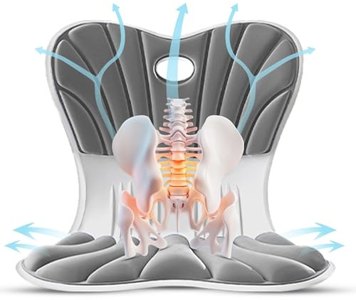 LAXARA Orthopädische Lordosenstütze – Schutzkissen aus Memory Foam Schaum Sitz & Rücken-Kissen für Haltungskorrektur, Rückenschmerzen & Beckenstabilisierung, Büro, Gaming-Stühle & Zuhause | Grau, S