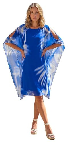 Roman Watercolour Fern Chiffon Dress for Women UK - Ladies Spring Everyday Summer Holiday Round Neckline Comfy Sleeveless Soft Knee Length Frock Dinner Date Gowns