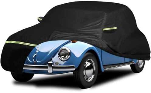 Autoabdeckung Vollgarage Ersatz für VW Beetle 1960-1980,Anti-Scratch Staub Wetterfeste UV Schutz Autoschutzhülle,Auto Abdeckplane mit Reißverschlus,Reflektierende Autoabdeckung(Schwarz)