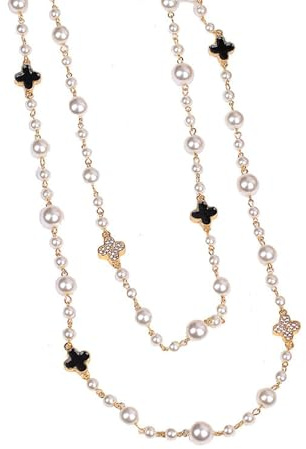 Aaobor Collier d'imitation de perles de créateur Collier de perles longues en couches blanches pour les femmes Bijoux vintage pour la fête