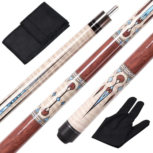Teekerwang 1/2 Pool Cue Stick - 58 Inch Maple Billiard Pool Stick, Maple Pool Cue Stick Kit, 2-Piece Billiard Pool Cue Stick Set(with Cue Bag & Glove) (Claret)