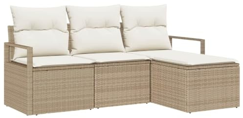 vidaXL 4-delars trädgårdsoffa med kuddar Beige Poly Rattan
