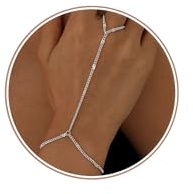 Dochais Pulseras Mujer, Cadena Mano Ajustable Oro 14K/Plateado, Brazalete Anillo-Dedo, Joyería Corporal Elegante Impermeable, Regalo