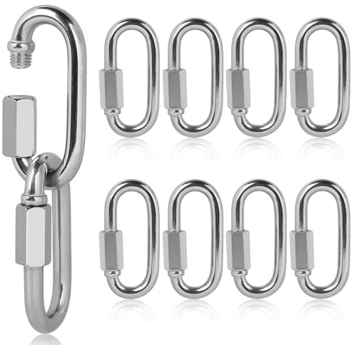 EFUTURETIME 10 x M8 Schraubkarabiner Edelstahl 304 Kettenverbinder, Schraubverbinder mit 691Kg Belastbarkeit, Karabiner Kettenglied für Schaukel, Fitness, Kletter