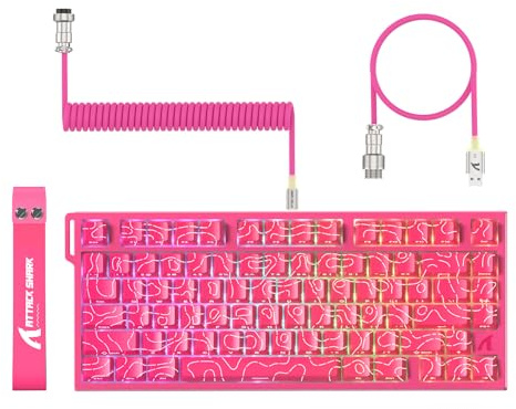 ATTACK SHARK R82 Kabelgebundenes 75 % Gaming‑Keyboard, Magnet-Schalter, 8K Hz, Ultra-Präzision 0,005 mm RT, RGB‑Hintergrundbeleuchtung, QWERTY, Schallabsorption, inkl. C01ULTRA LED‑Kabel (Kontur rosa)