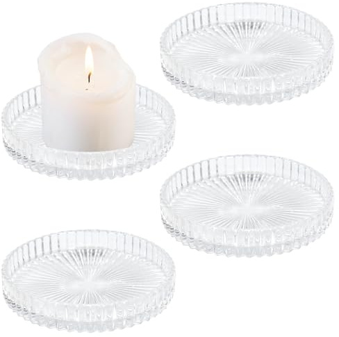 GYSRXS 4 Pezzi Porta Candele Vetro Trasparente Porta Candele Piattino Portas Candeles da Tavolo Utilizzato per Compleanni Feste Cene a Lume di Candela Matrimoni
