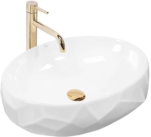 GTM Design Aufsatzwaschbecken Glanz - Modern Waschbecken - ohne Überlaufloch - Elegant Aufsatzwaschbecken Oval - für Badezimmer und Gäste WC - nur Bad Waschbecken - Modell 3