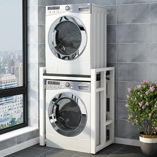 Portable Washer Dryer Shelf - Space-Saving Stacking Bracket Kit for Laundry Room, Versatile Storage Stand for Bathroom, Kitchen, Balcony - White & Dark Grey nizer Solutions