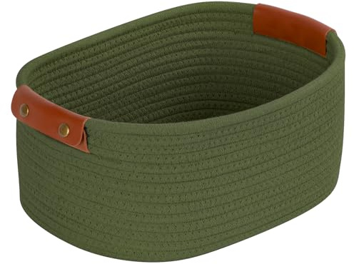 Otauoaea Cestas Almacenaje Tejidas con Cuerda de Algodón,Organizadora Bebe, Cestos Organizadores para Salones, Armarios, Juguetes y Baño(Verde)