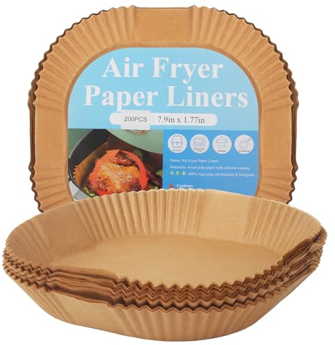 200 Stück Backpapier für Heißluftfritteuse, 20-24cm Airfryer Backpapier Eckig, für Heißluftfritteuse 4,5L-8L, Antihaft Wasserdicht Ölfest, Airfryer Zubehör Kompatibel mit COSORI Philips Cecotec