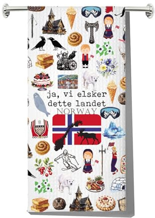 MYSOMY Norvège Serviettes de cuisine Norvège Monuments Cadeau Norvégien Serviettes de cuisine Norvège Cadeau de pendaison de crémaillère (ja vi elsker kt2)