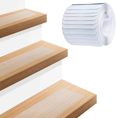 SUNOYA Treppenstufen Matten Antirutsch, 15 Stück Stufenmatten selbstklebend, Transparent Treppenteppich selbstklebend rutschfeste Antirutschmatte für Holzstufen Innen Außen Kinder Hunde, 15 x 81 cm