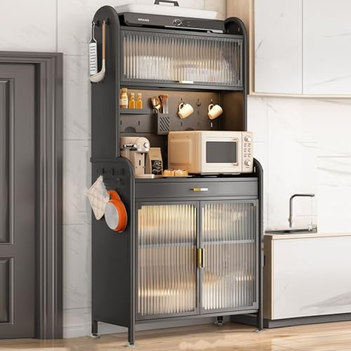 5-Tier Kitchen Baker's Rack with Adjustable Shelves Transparent Doors and Storage for Efficient nization - Stylish Gray Étagère for Modern Cuisines