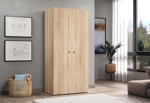Garderobenschrank Basics Eiche Sonoma hell · B 81 x H 176 cm | 2-türiger Kleiderschrank · Holzwerkstoff-Korpus · passende Serie erhältlich