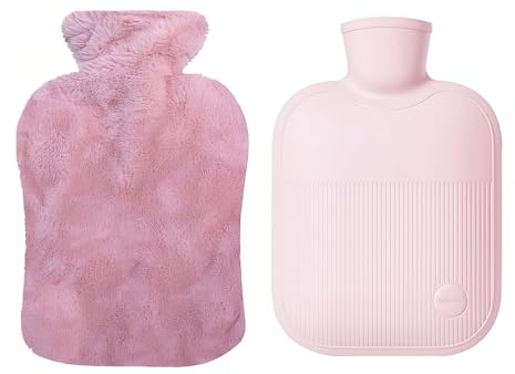 EUYKQNOI Borsa dell'acqua Calda Grande, 1 L Borsa Acqua Calda, Bottiglia di Acqua Calda in Gomma, Boule Acqua Calda con Morbida Fodera in Maglia, Hot Water Bottle per Mano Piede Caldo, Rosa