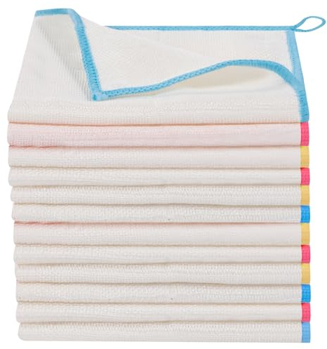 Lanjue 12 Pieces Dish Cloths 25 * 25cm, 3 Colors Kitchen Cloth Reusable Dish Rags Tea Towels Housework Cleaning for Washing Up