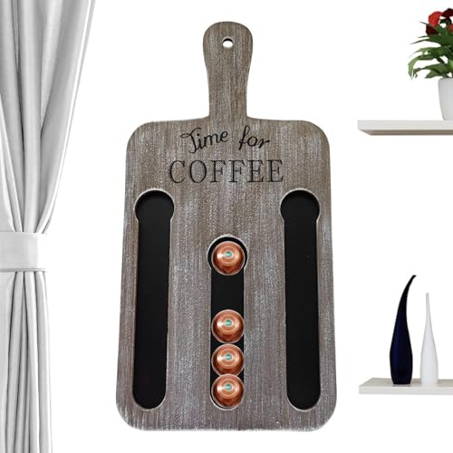 Genérico Porte-capsules de café, étagère murale pour capsules de café, capsules en bois vintage pour montage mural avec 14 compartiments peu encombrants, étagère d'affichage