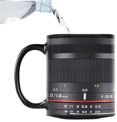 Camera Lens Mug - Black Coffee Cup, Funny Tea Mug | Cool Photography Gift Accessory Collection, Photographer Birthday Gift with Creative Camera Shape Design for Men Women Coffee Lovers Drinkware